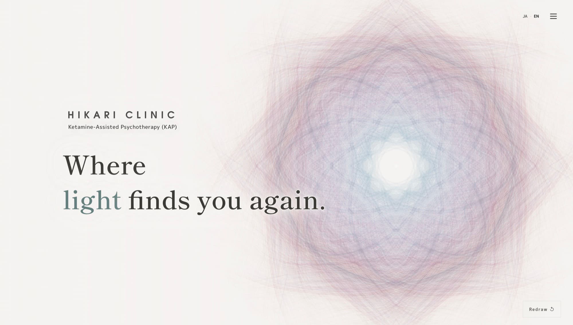 HIKARI CLINIC KAP: English hero with generative mandala